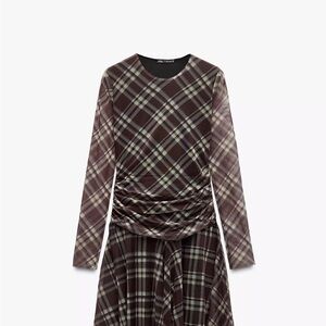 Zara Plaid Draped Tulle Dress NWT Medium